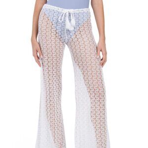 BECCA Split Leg Crochet White Cover-up Beach Pants Size L